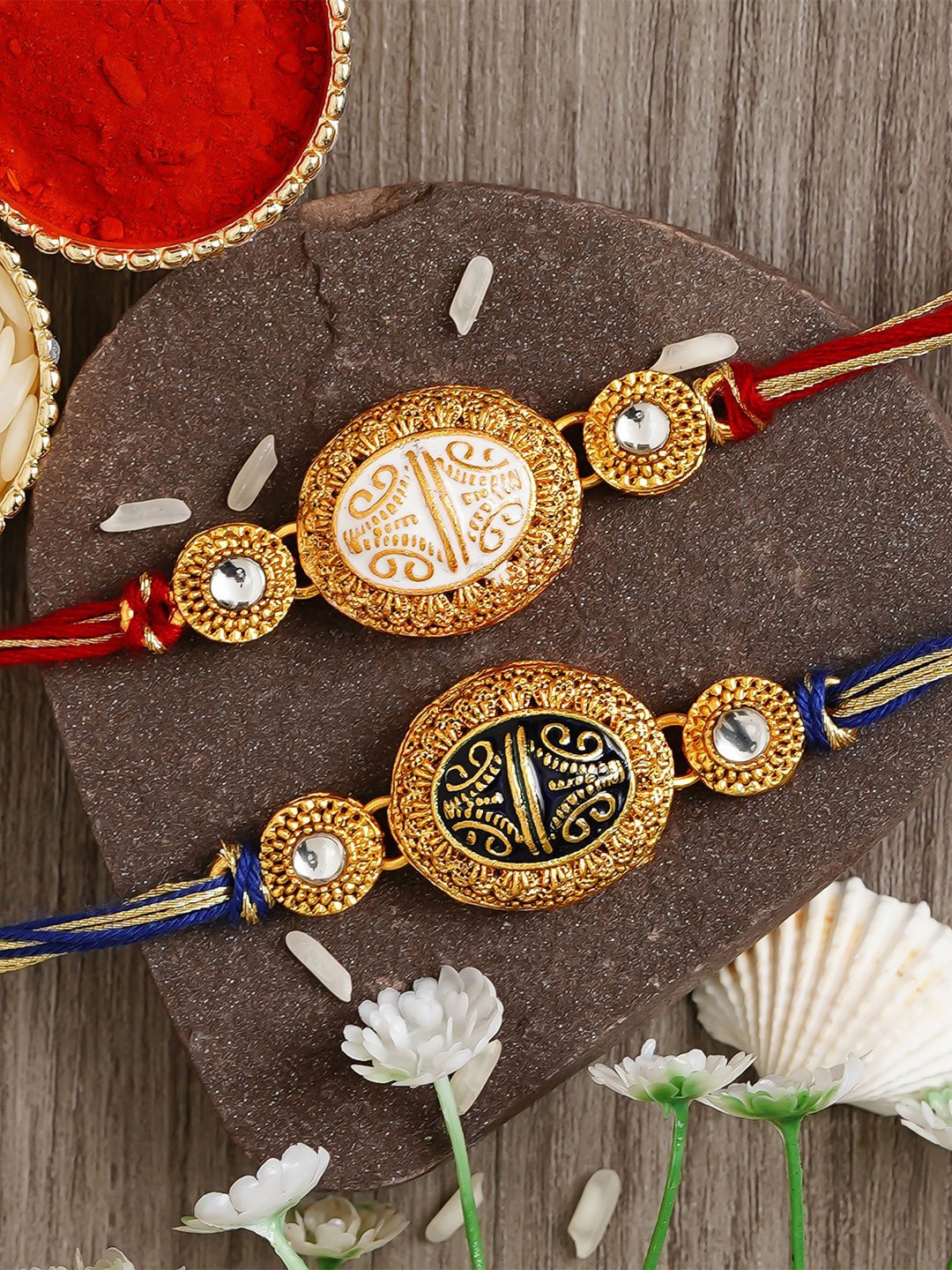

eCraftIndia Pack of 2 Multicoloured Rakhi with Roli Chawal Set, Multi