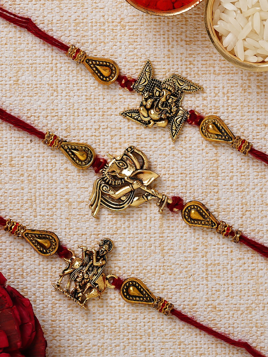 

eCraftIndia Red & Gold-Toned Rakhi Set