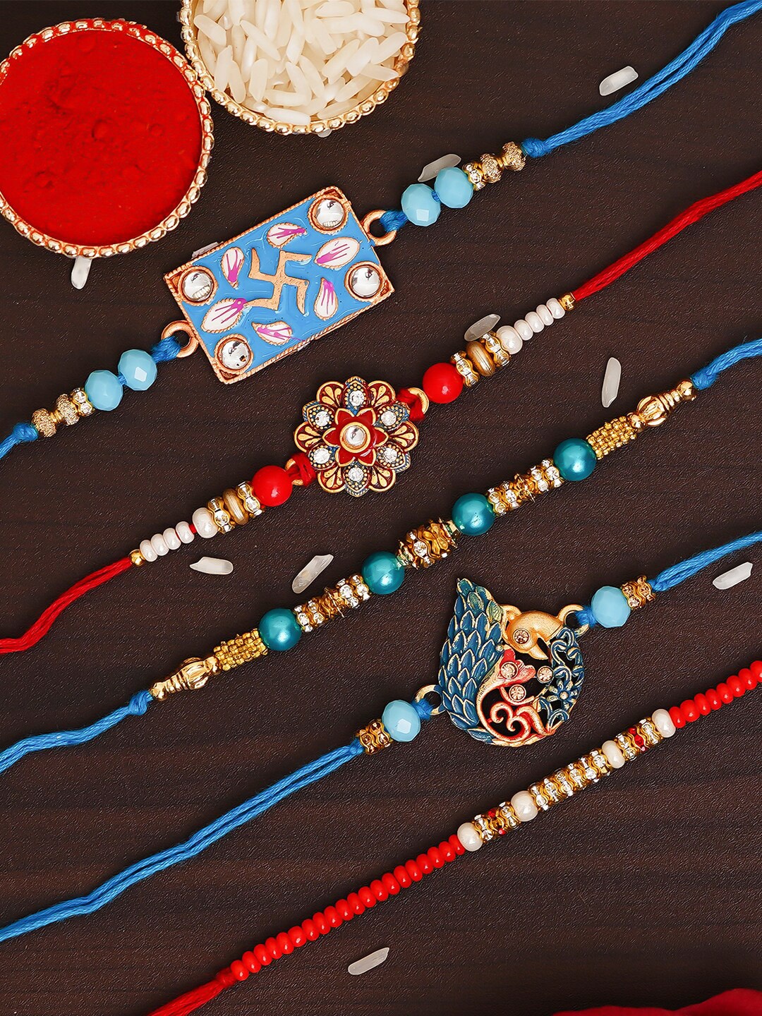 

eCraftIndia Multicolored Designer Pack of 5 Rakhi, Multi