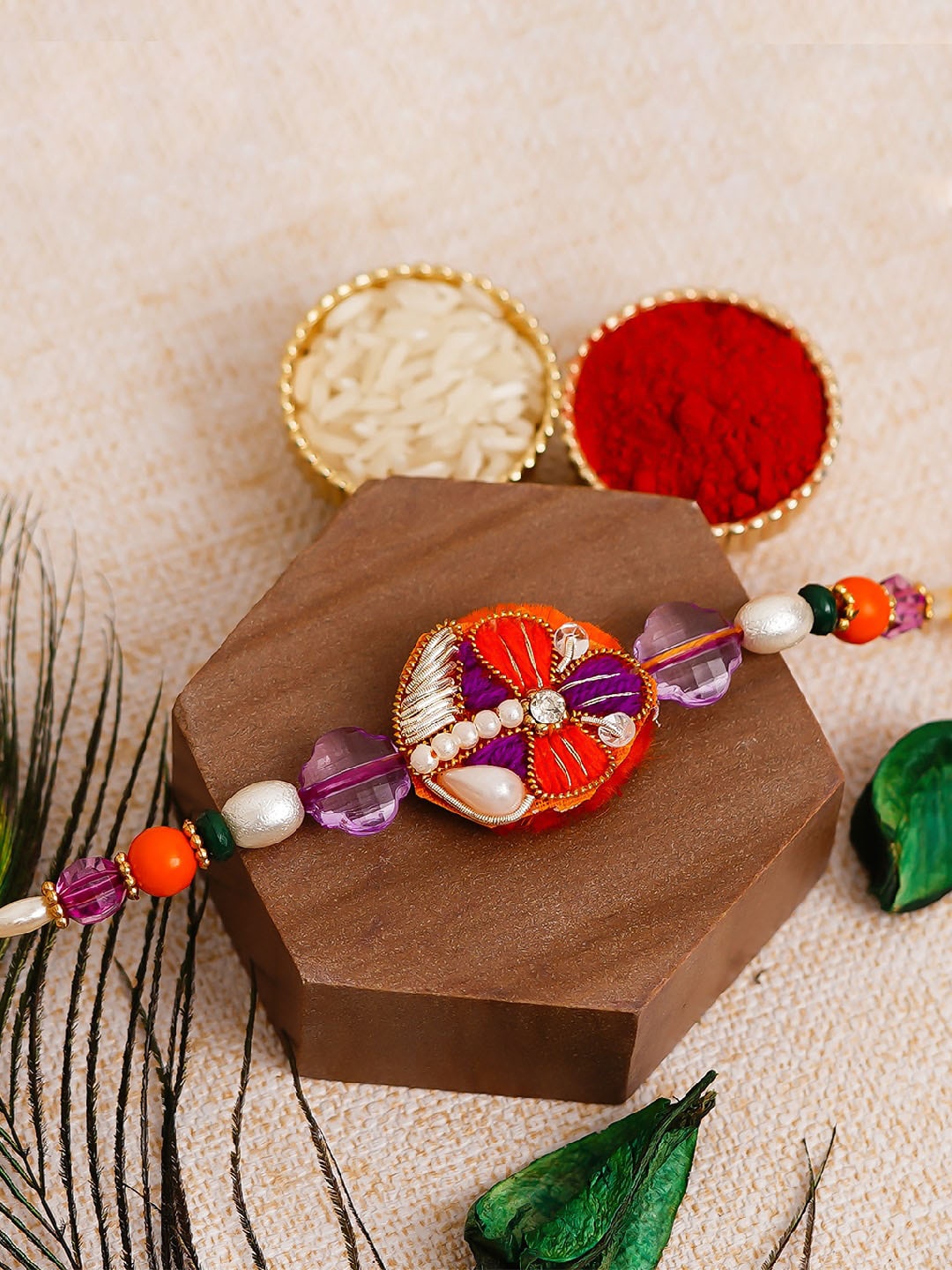 

eCraftIndia Multicolored Designer Rakhi and Roli Chawal Pack, Multi
