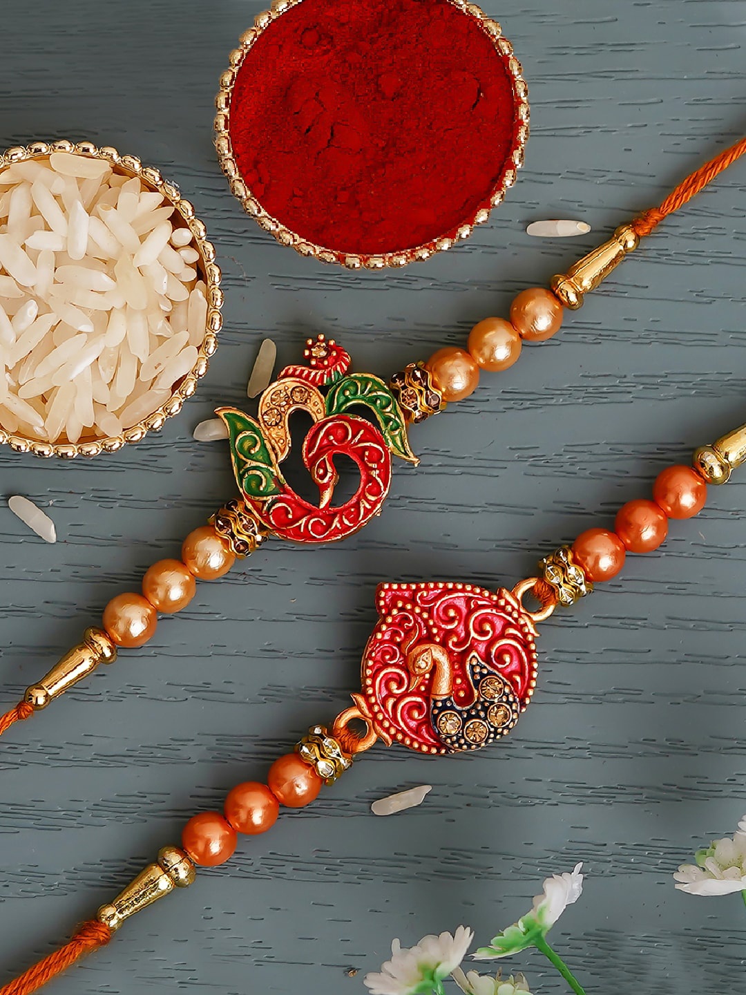 

eCraftIndia Pack of 2 Designer Rakhi & Roli Chawal, Red