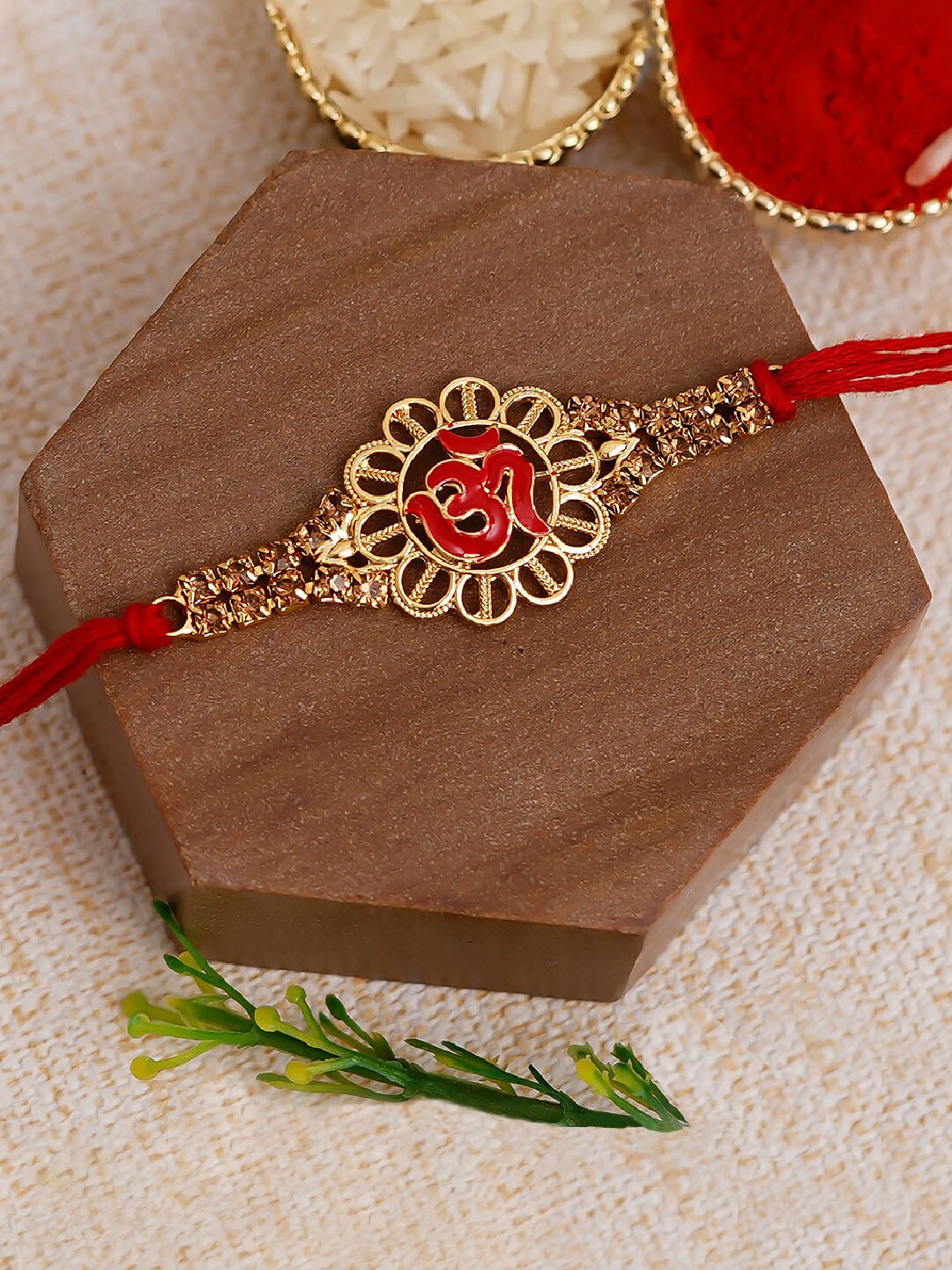 

eCraftIndia Red & Golden Om Rakhi and Roli Chawal Pack