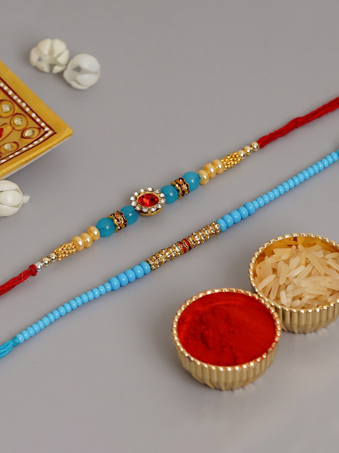 

eCraftIndia Multicoloured Pack of 2 Rakhi and Roli Chawal, Multi
