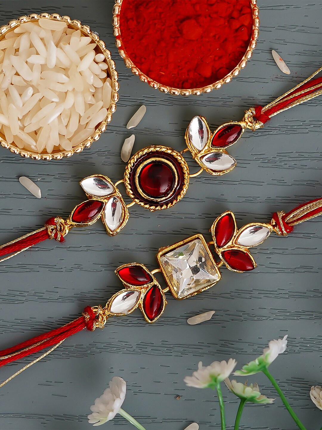

eCraftIndia Pack of 2 Red Rakhi with Roli Chawal Set