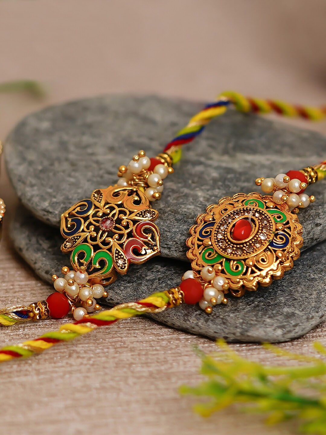 

eCraftIndia Pack of 2 Designer Rakhis & Roli Chawal, Gold