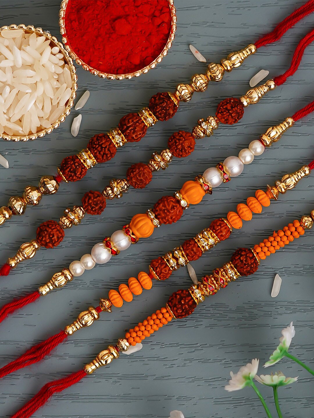 

eCraftIndia Set of 5 Red Rudraksh Rakhi Set