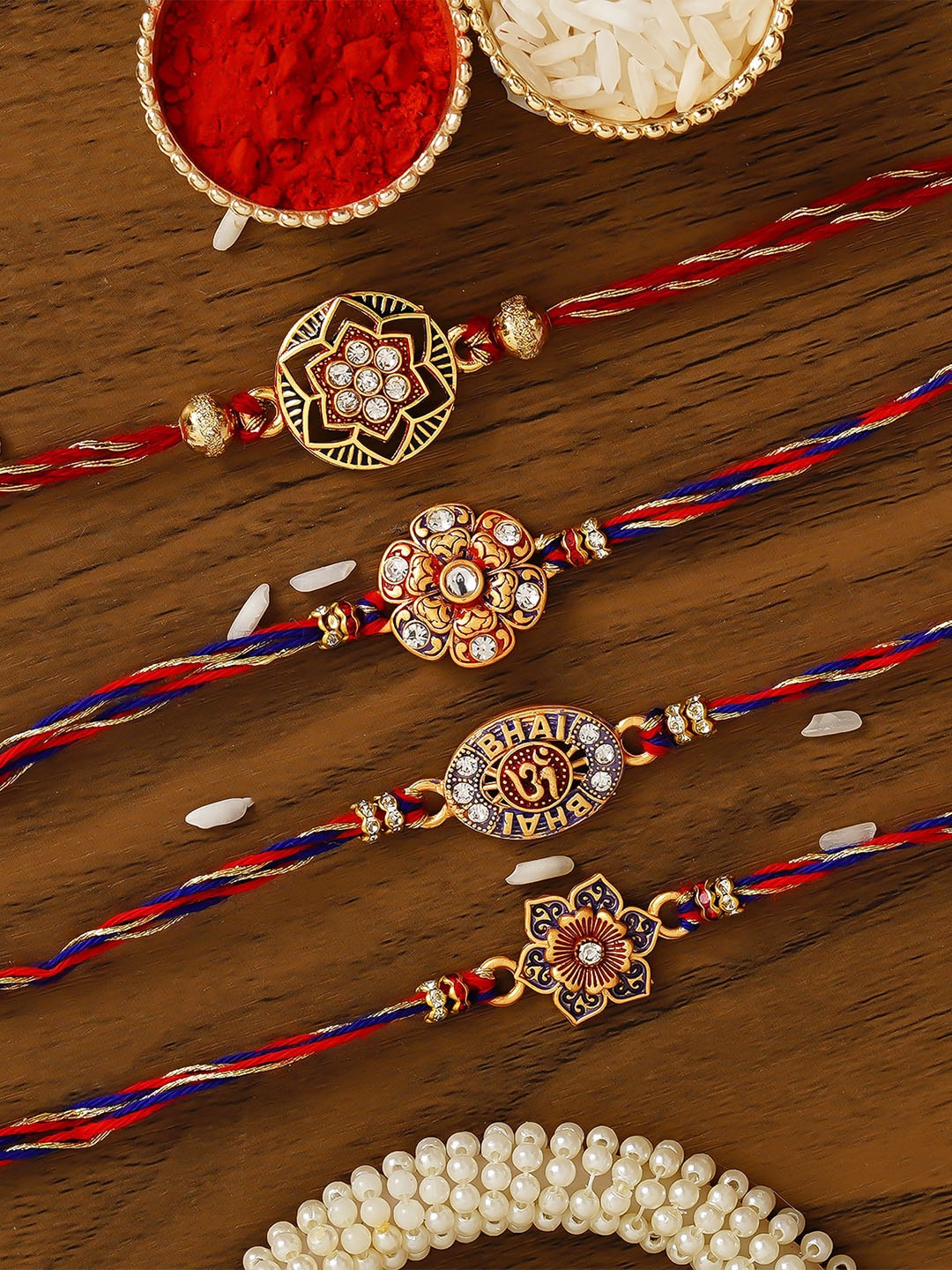 

eCraftIndia Set of 4 Red Rakhis with Roli Chawal