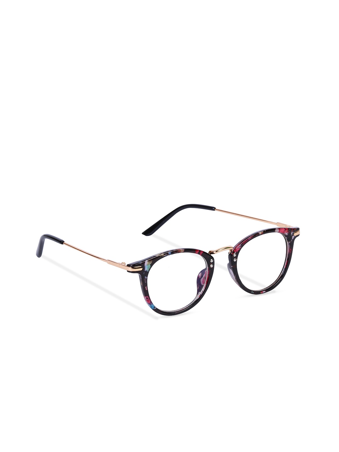 

Freddy Unisex Clear Lens & Gold-Toned Round Sunglasses with UV Protected Lens, Black