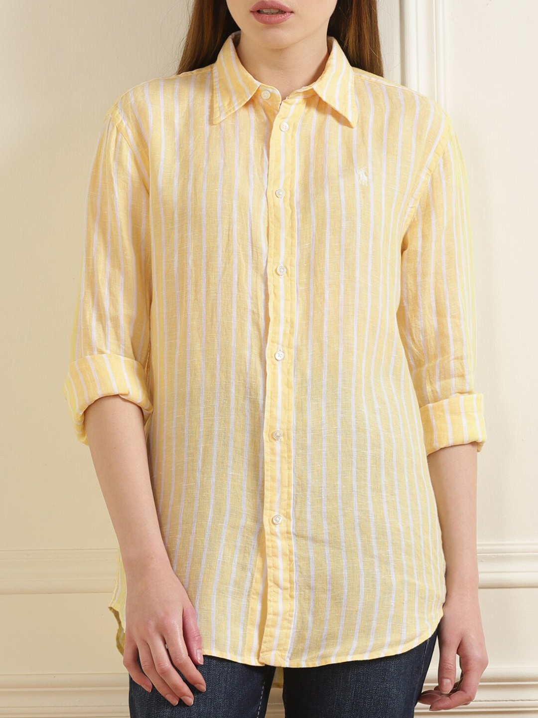 

Polo Ralph Lauren Women Yellow Striped Cotton Shirts