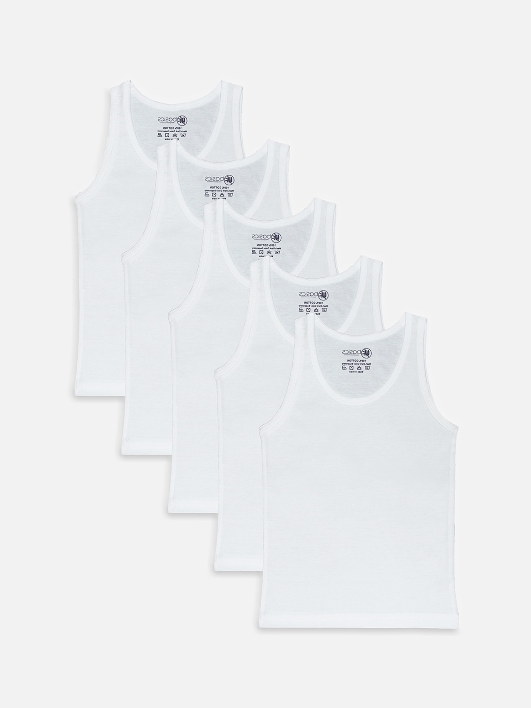 

YK Basics Kids Pack Of 5 White Solid Pure Cotton Innerwear Vests