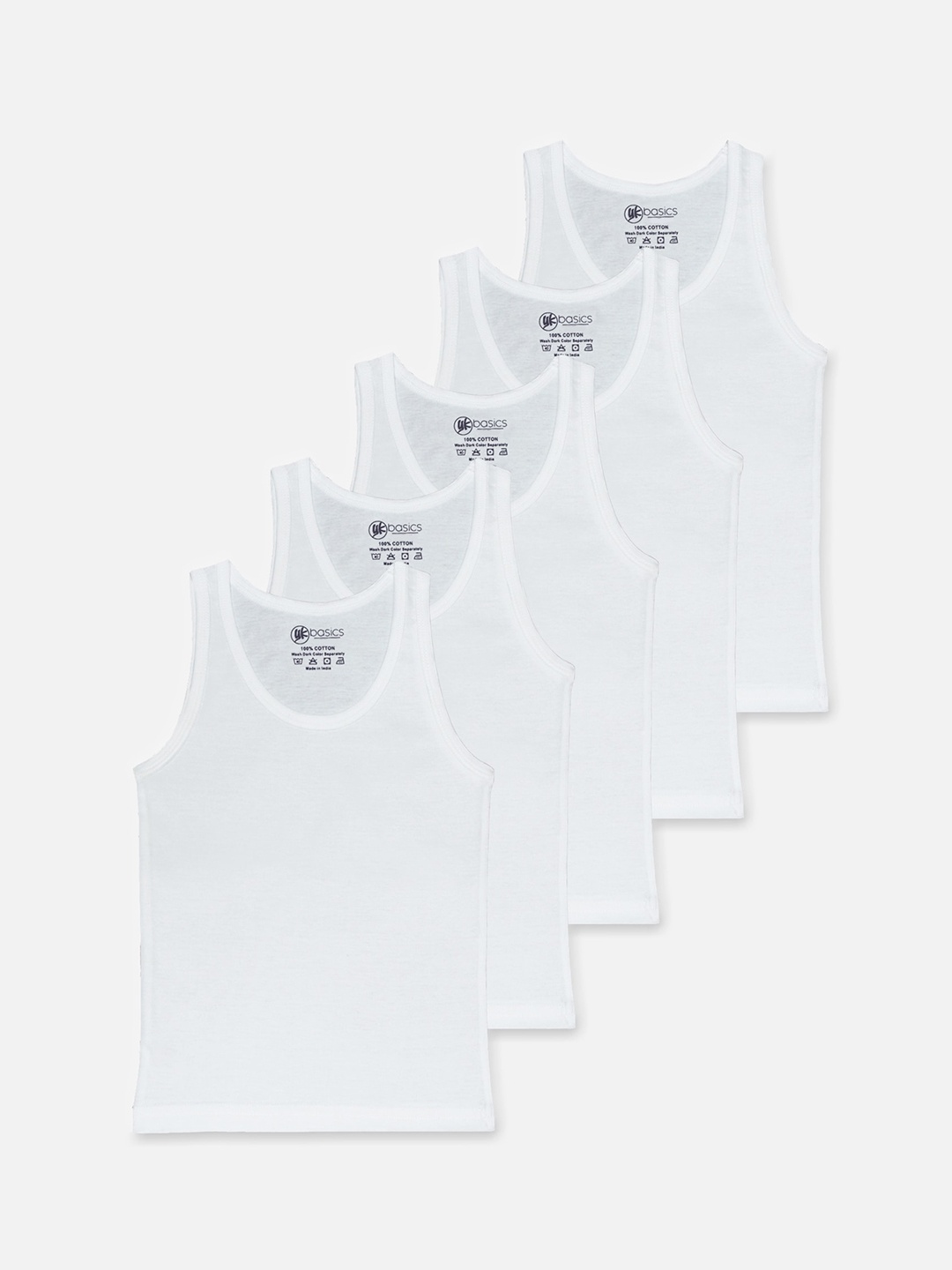 

YK Basics Kids Pack of 5 Solid Cotton Round Neck Innerwear Vests, White