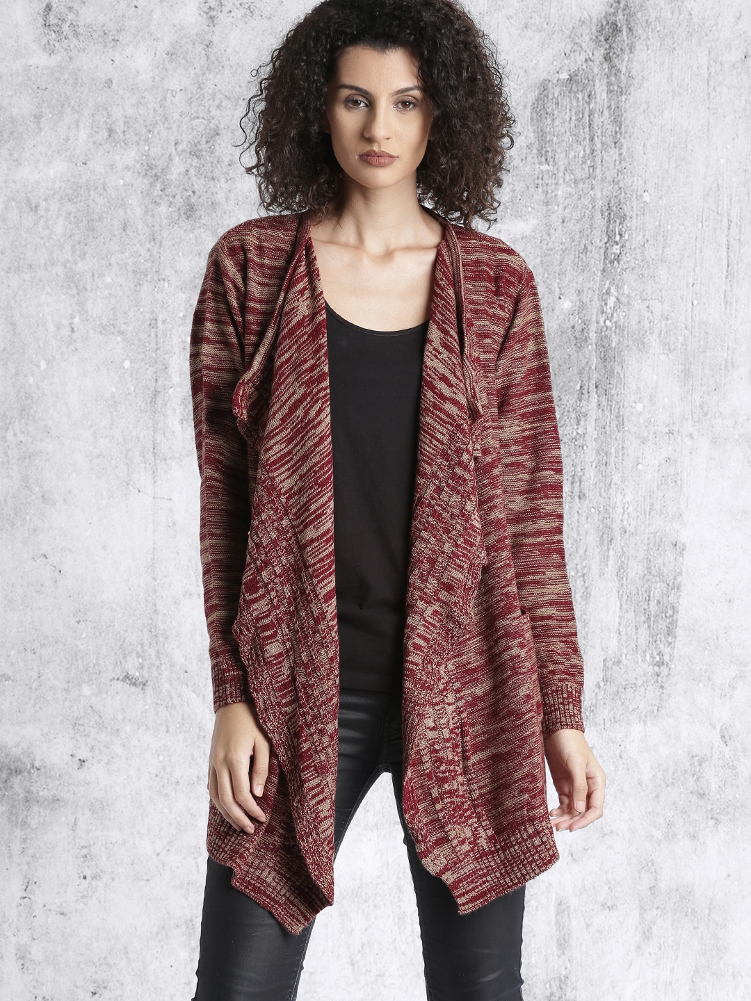 

Roadster Women Maroon & Beige Self Design Front-Open