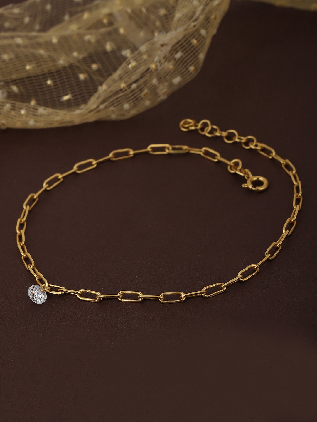 

Carlton London Gold-Plated Crystal Studded Handcrafted Anklet