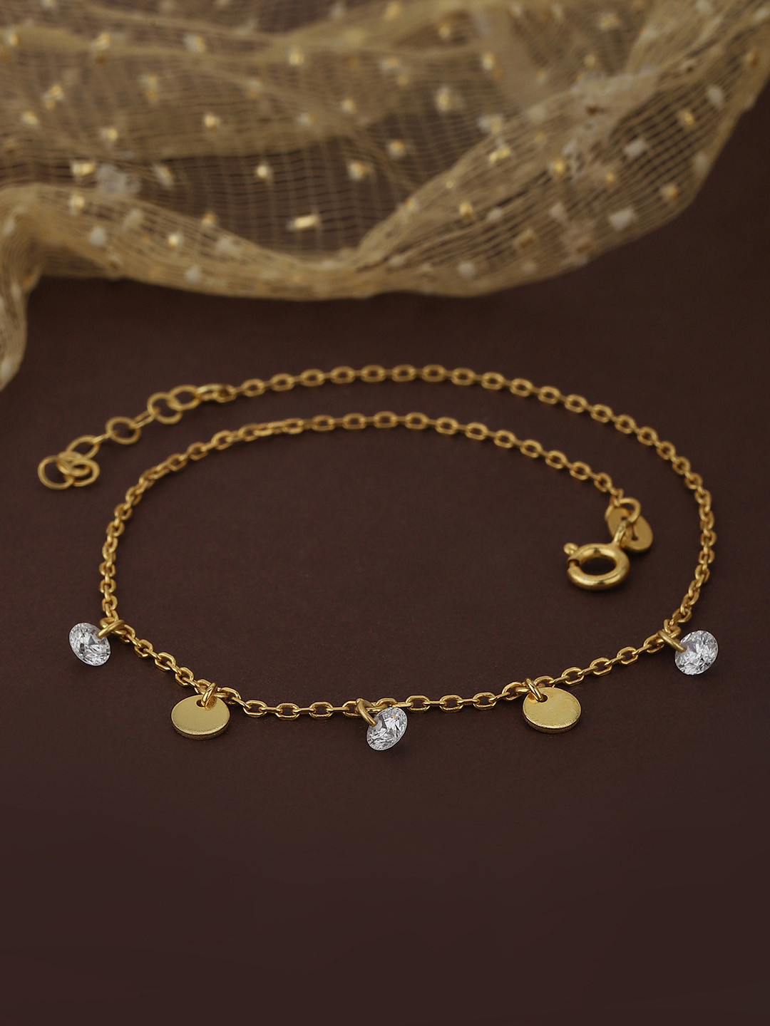 

Carlton London Gold-Plated Crystal Studded Handcrafted Anklet