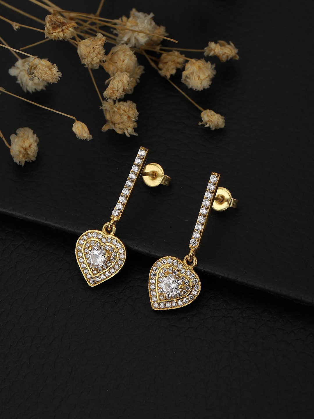 

Carlton London Gold-Toned Heart Shaped Drop Earrings