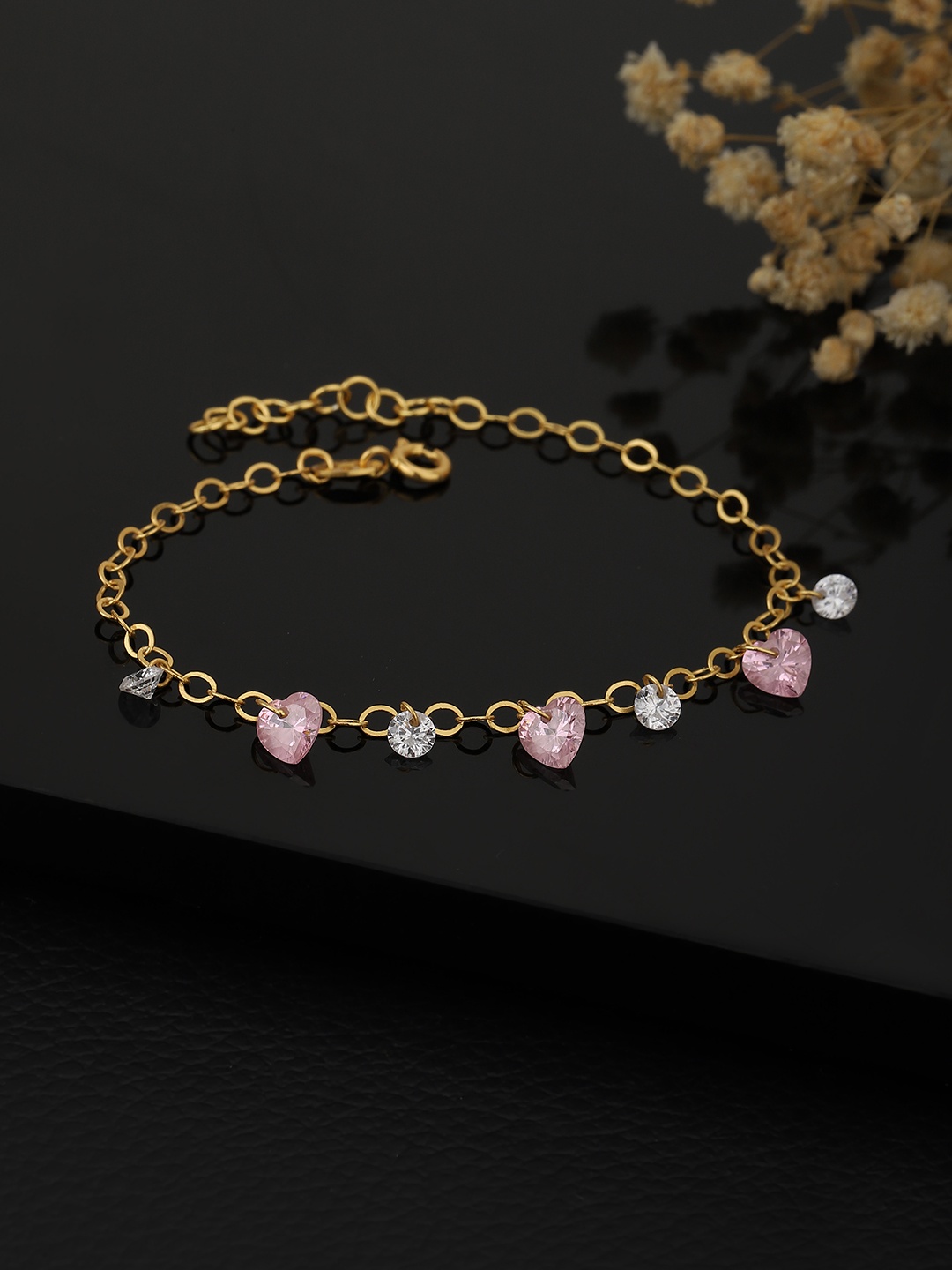 

Carlton London Gold-Plated Pink CZ Studded Handcrafted Charm Bracelet
