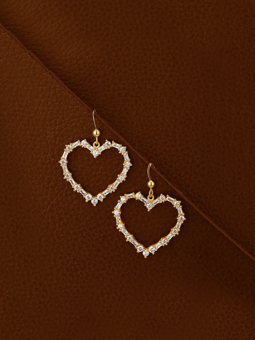 

Carlton London Gold-Plated White CZ Studded Heart Shaped Drop Earrings