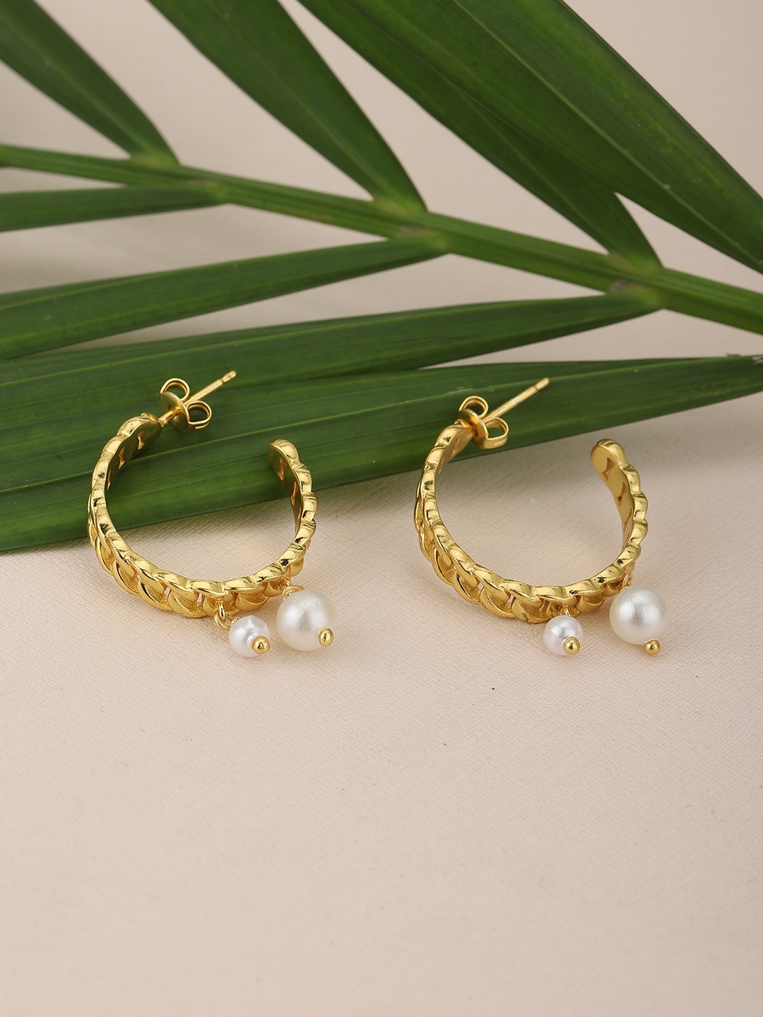 

Carlton London Gold-Toned & White Contemporary Half Hoop Earrings