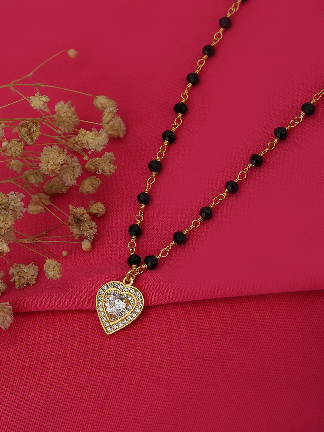 

Carlton London Gold-Plated & Black Crystal Studded Mangalsuta