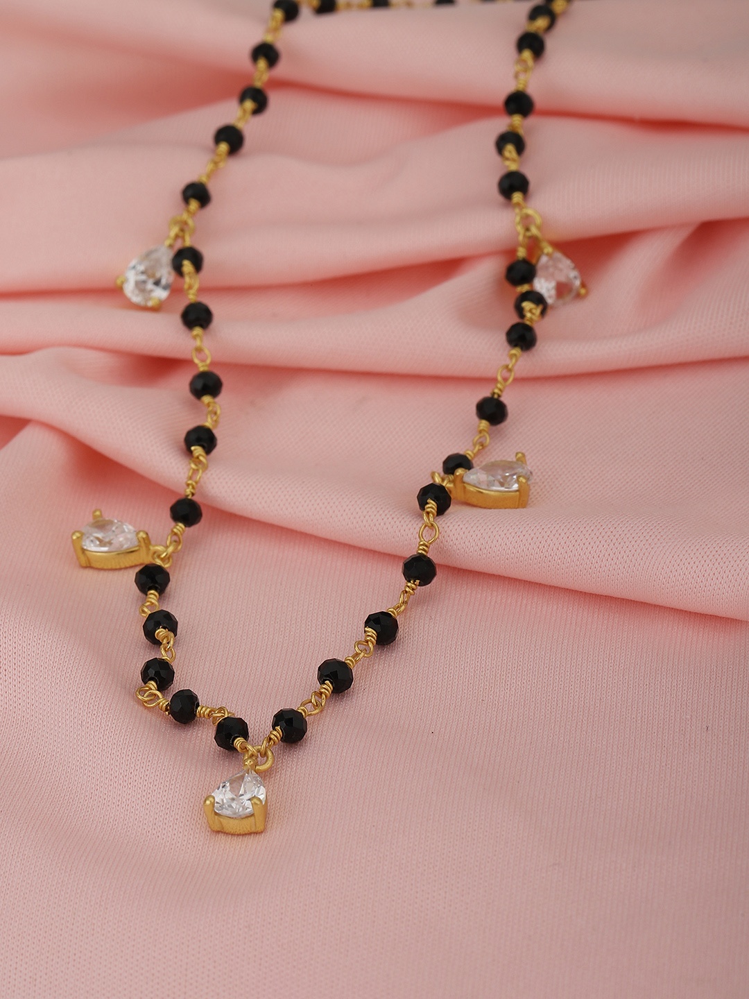 

Carlton London Gold-Plated & Black Crystal Studded Mangalsuta