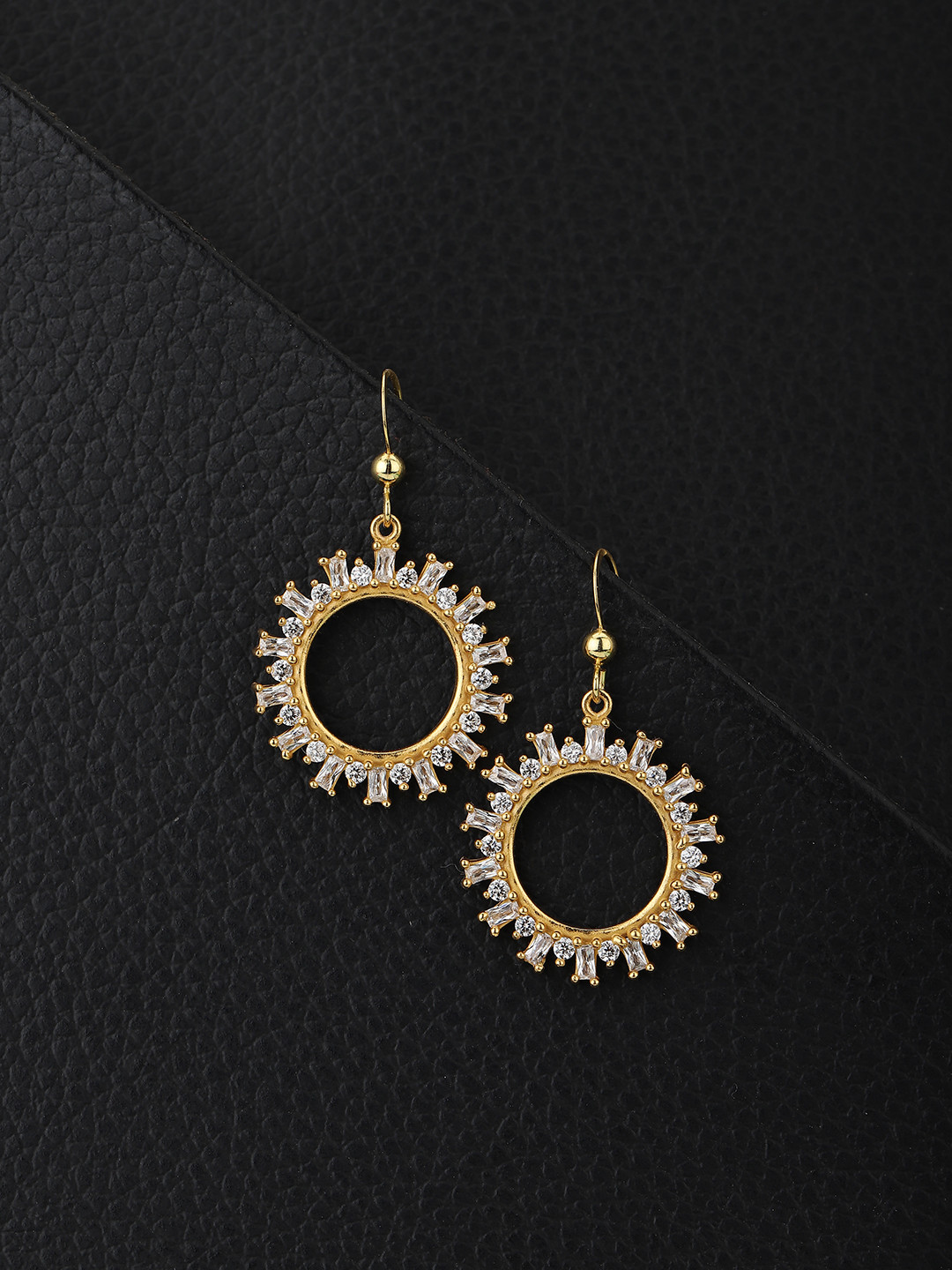 

Carlton London Gold-Plated White Circular CZ Studded Drop Earrings