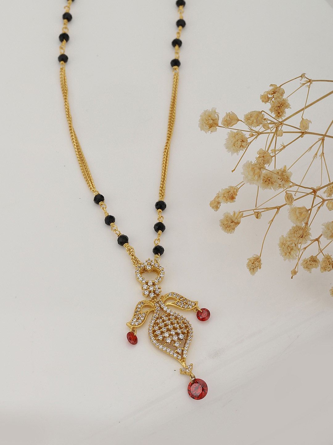 

Carlton London Gold-Plated & Black Crystal Studded Mangalsuta