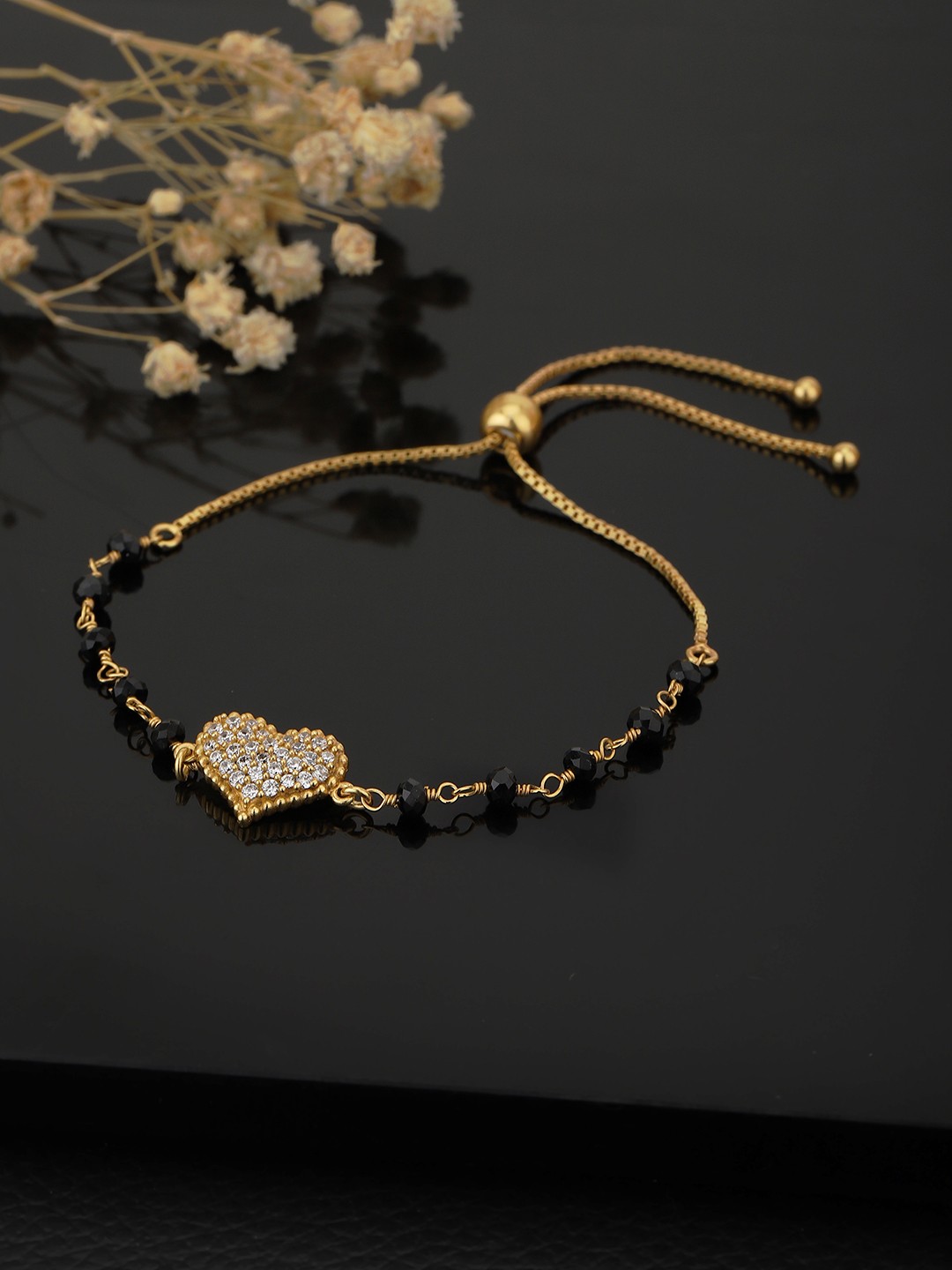

Carlton London Gold-Plated Black CZ Studded Handcrafted Bracelet