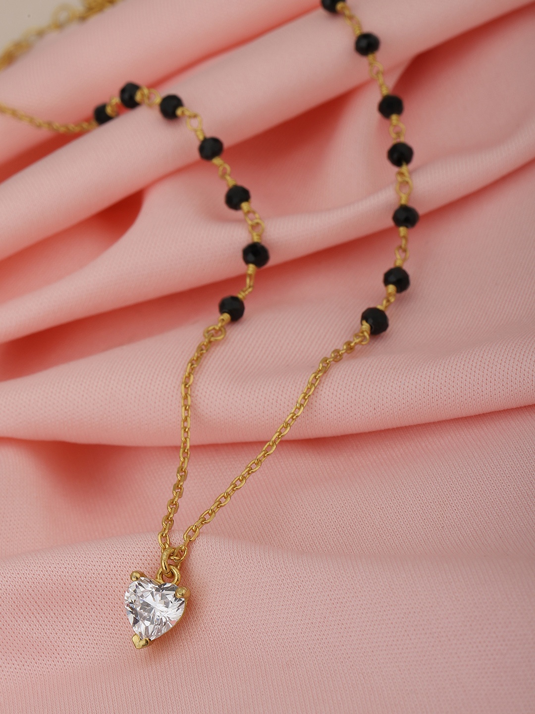 

Carlton London Gold-Plated & Black Crystal Studded Mangalsuta