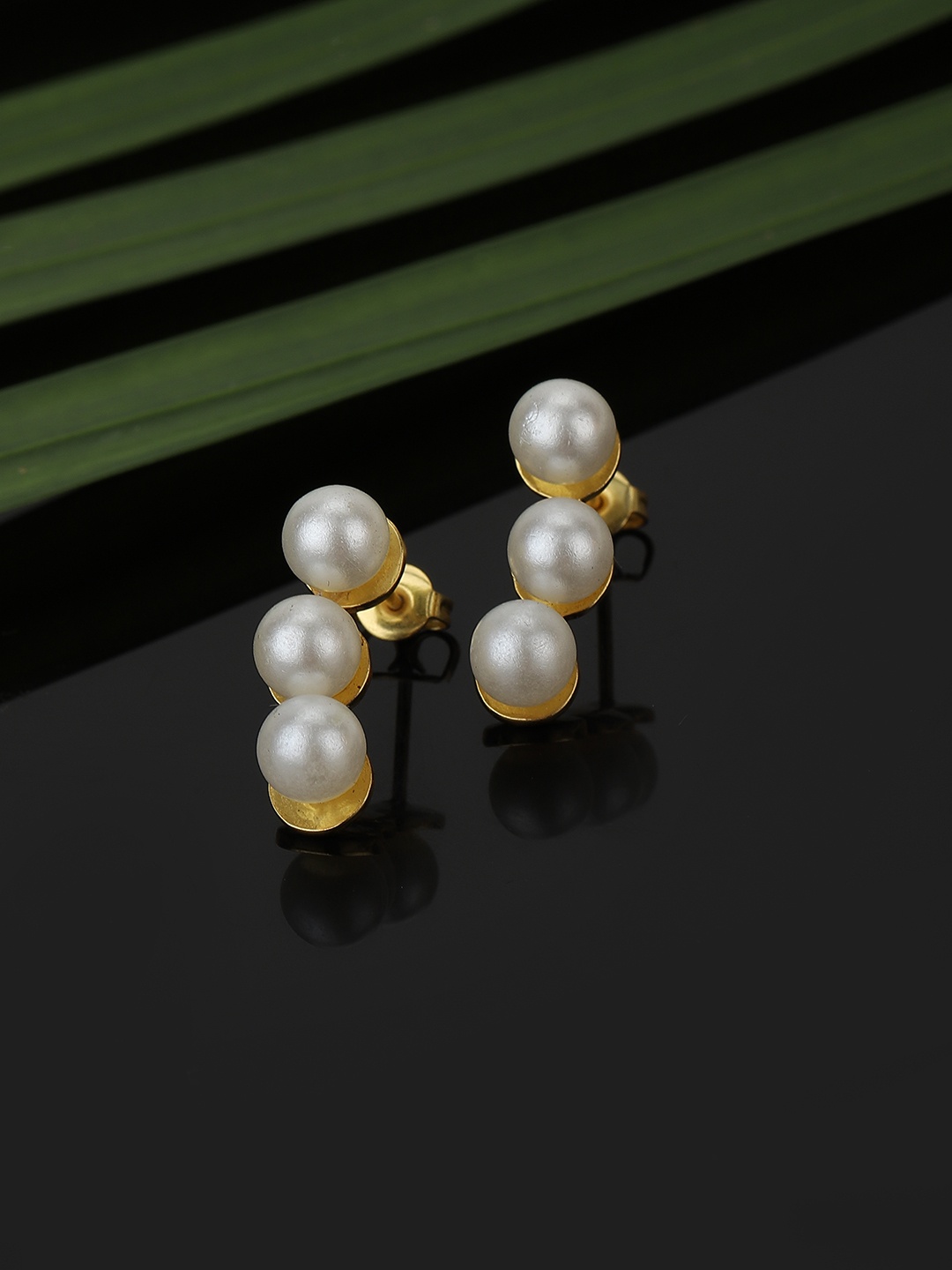 

Carlton London Gold-Toned & White Contemporary Drop Earrings
