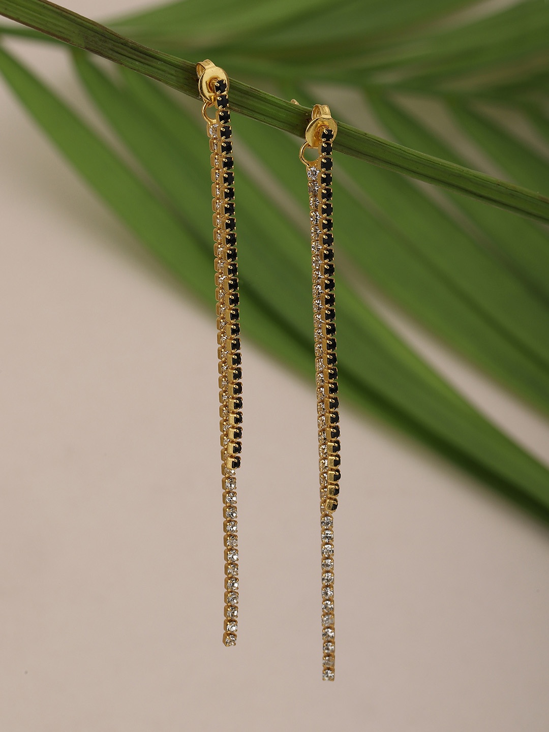 

Carlton London Gold-Toned & Black Contemporary Drop Earrings