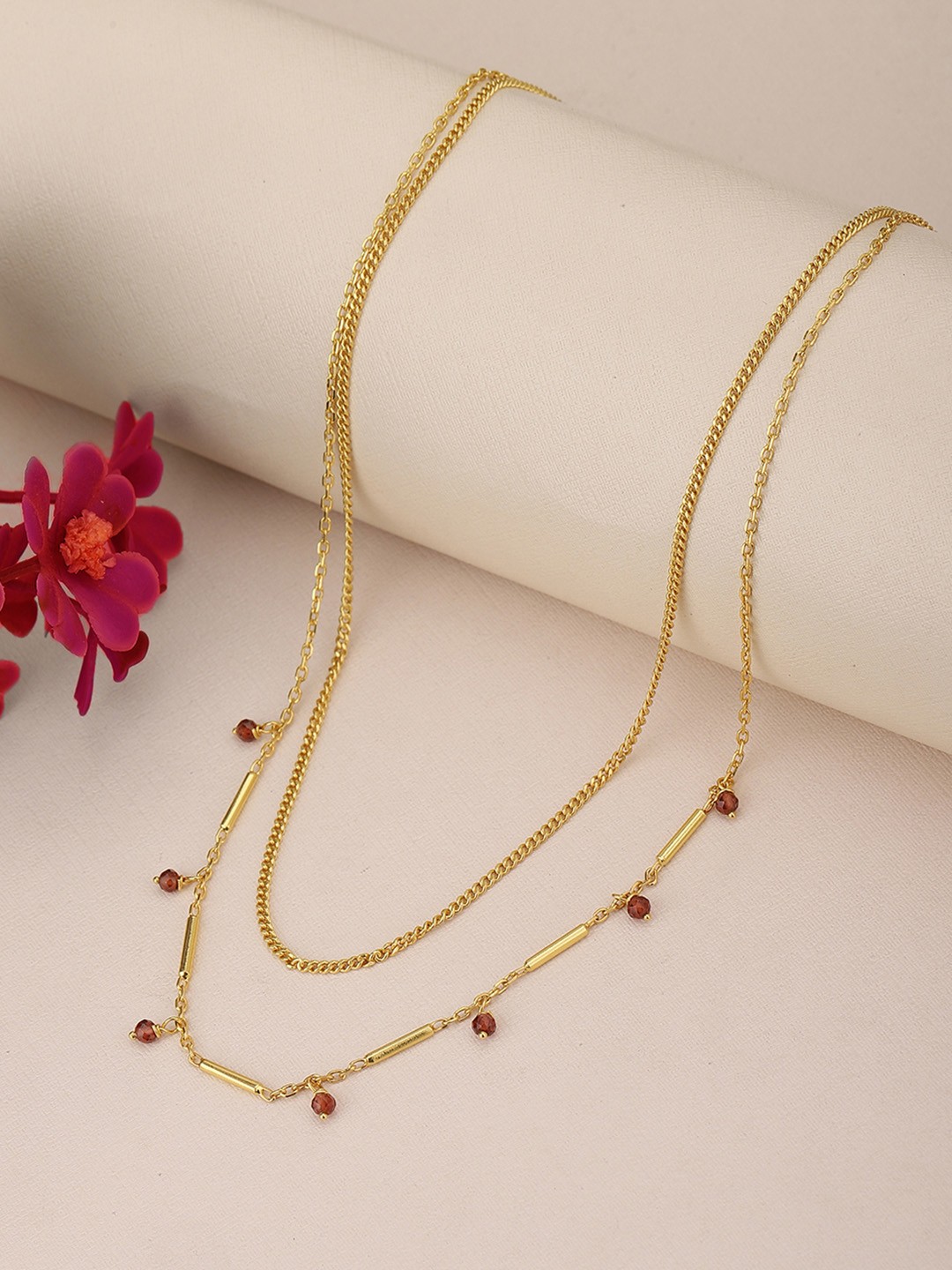 

Carlton London Gold-Plated Red Garnet Studded Layered Necklace