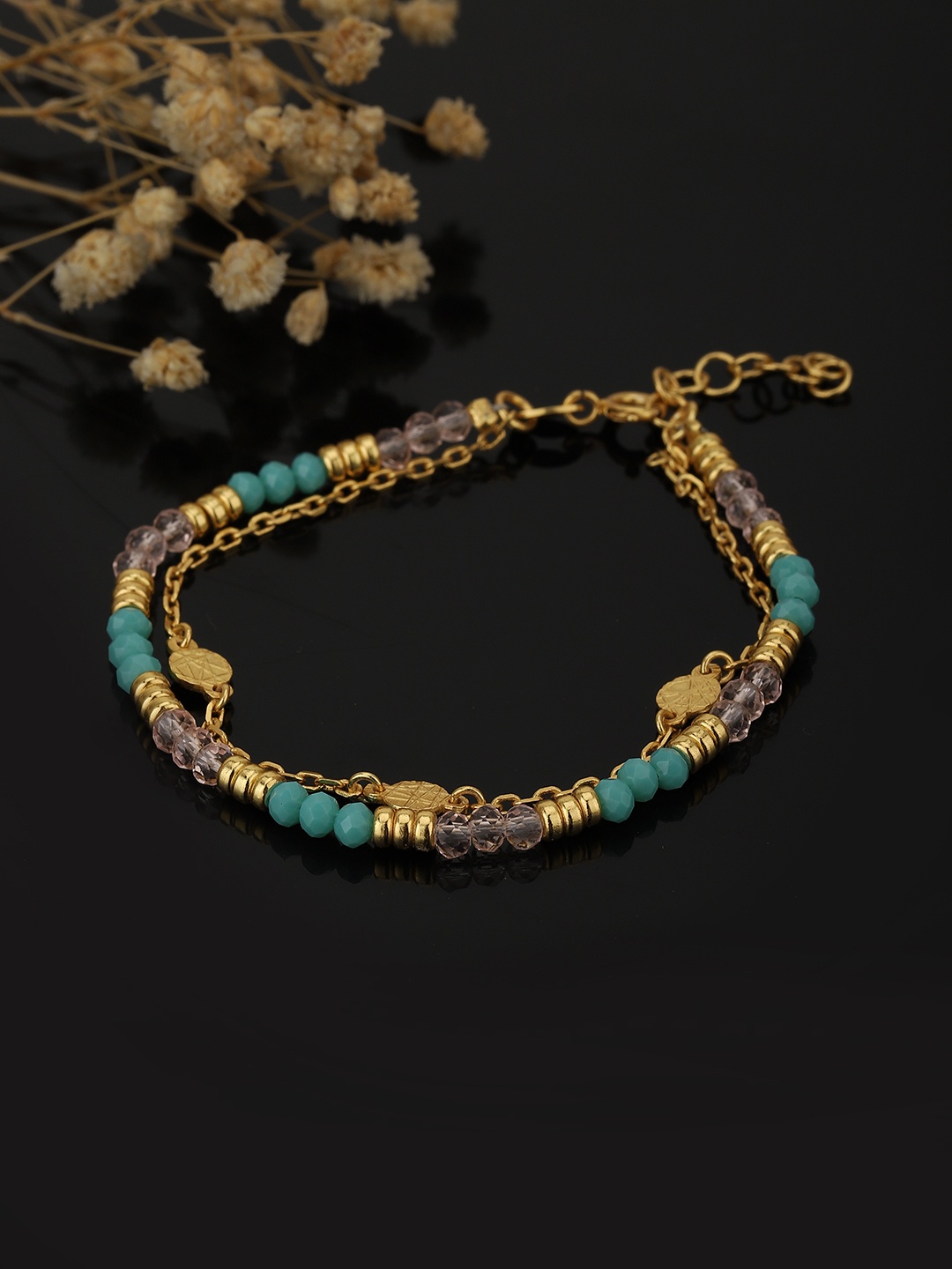 

Carlton London Gold-Plated Turquoise Blue Handcrafted Crystal Multistrand Bracelet