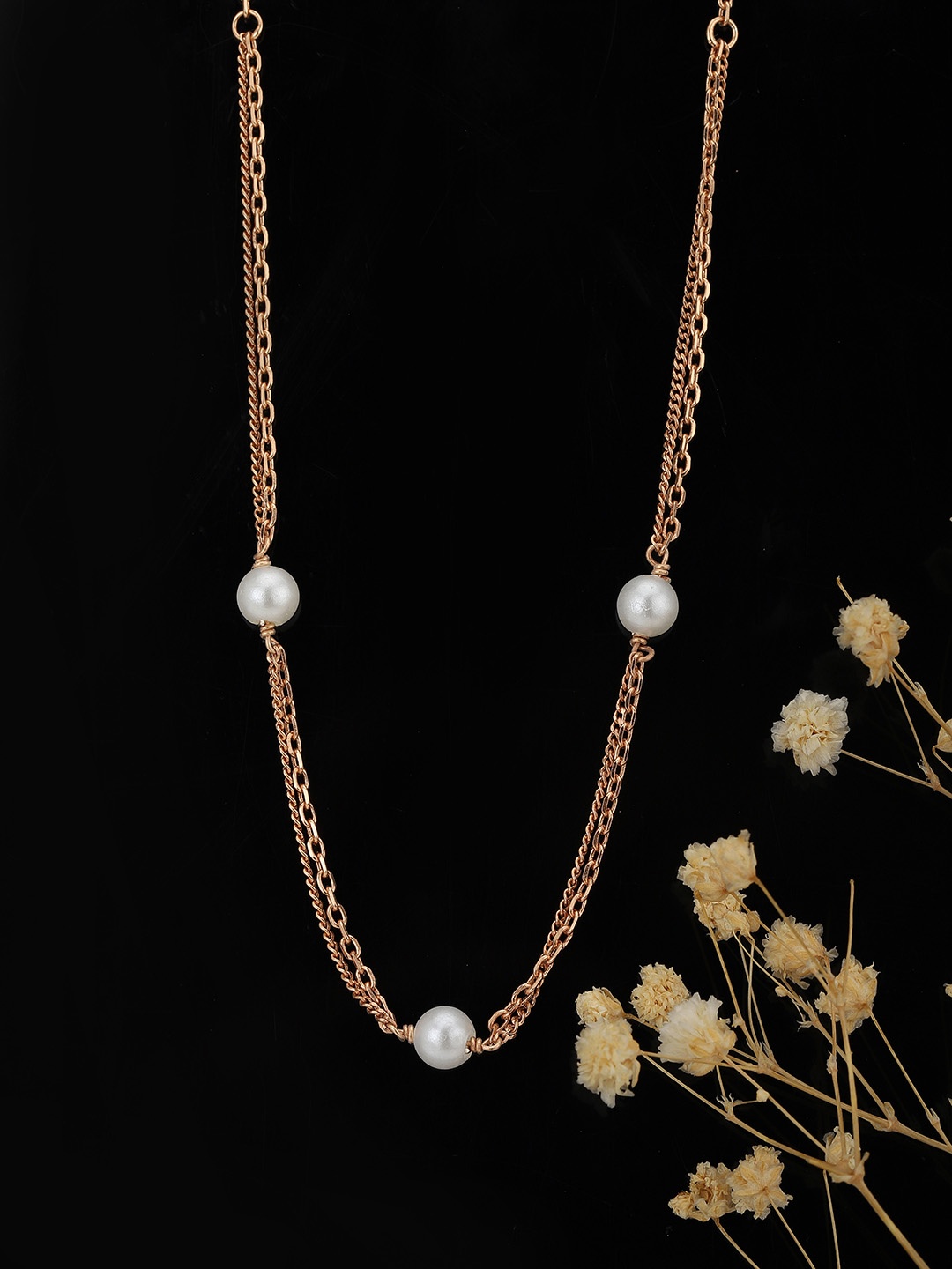 

Carlton London Rose Gold Plated White Pearl Embellished Layered Necklace