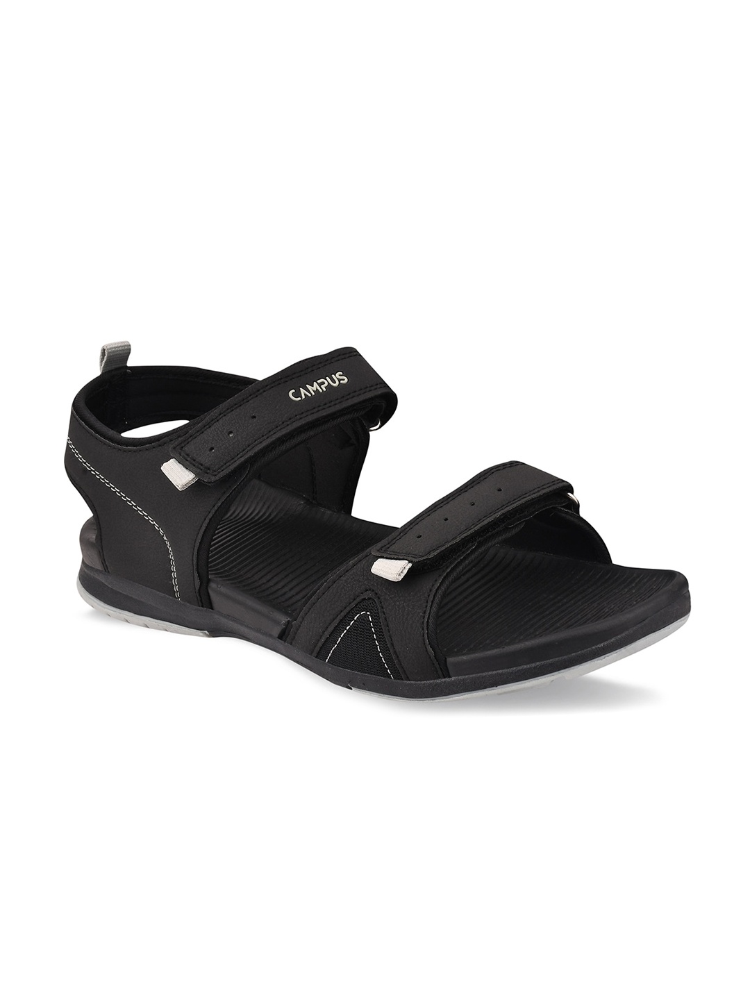 

Campus Men Black & Light Grey Solid Sports Sandals