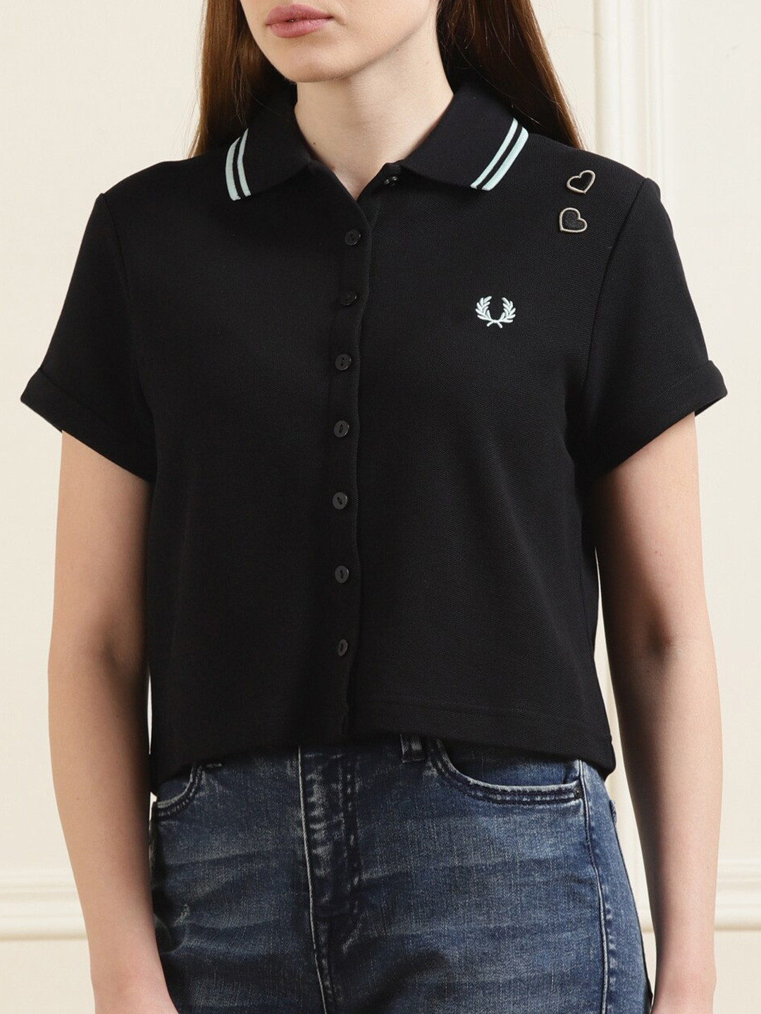 

Fred Perry Black & french middle red purple Shirt Style Top