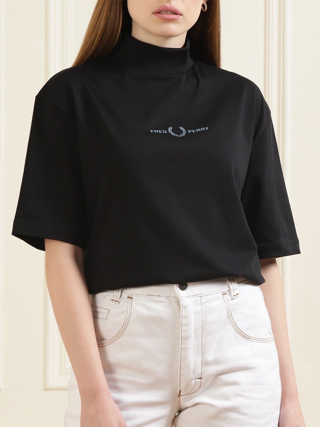 

Fred Perry Black High Neck Brand Logo Top