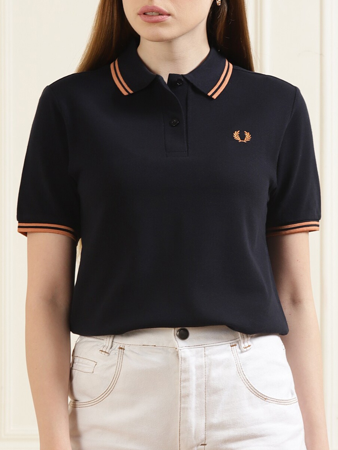 

Fred Perry Women Navy Blue Solid Pure Cotton Regular-Fit T-Shirt