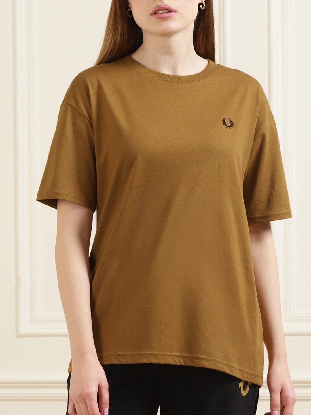 

Fred Perry Women Brown Solid Round Neck Regular T-shirt