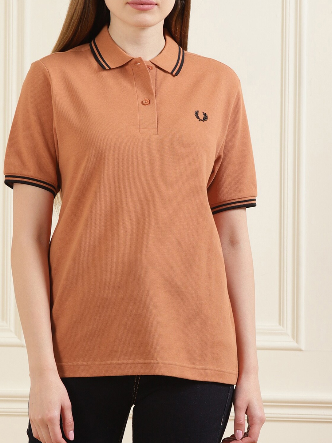 

Fred Perry Brown & shrimp Shirt Style Top