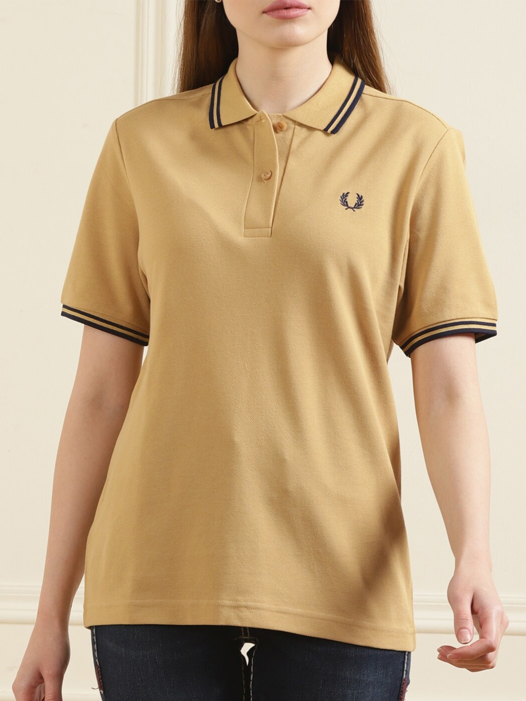 

Fred Perry Beige & taffy Shirt Style Longline Top