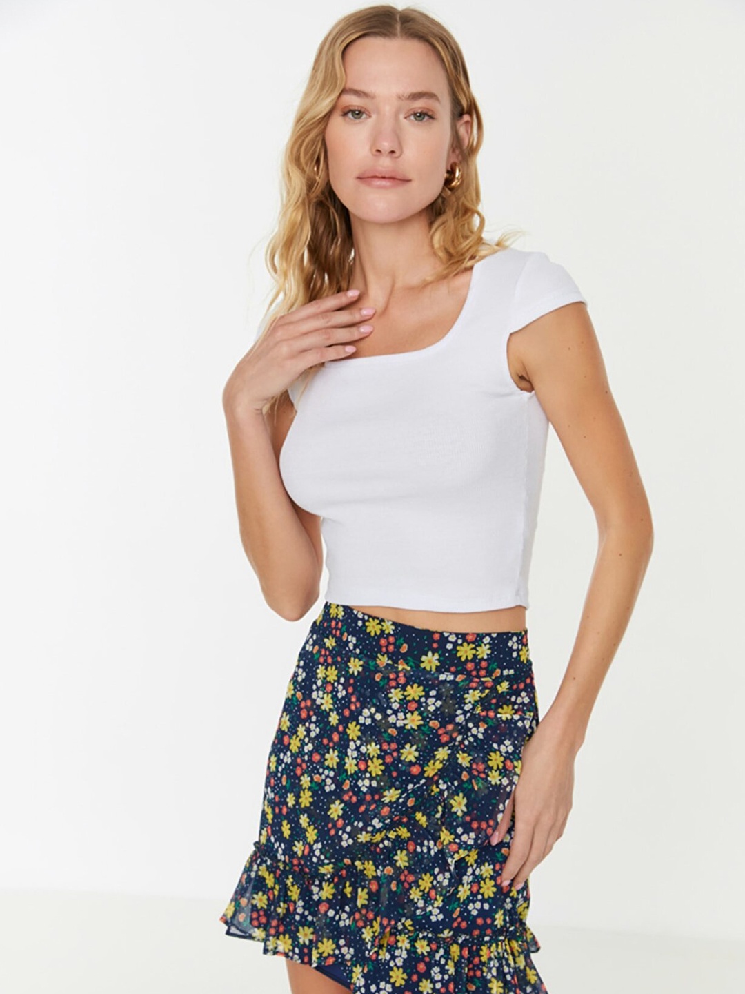 

Trendyol Women White Knitted Square Neck Top