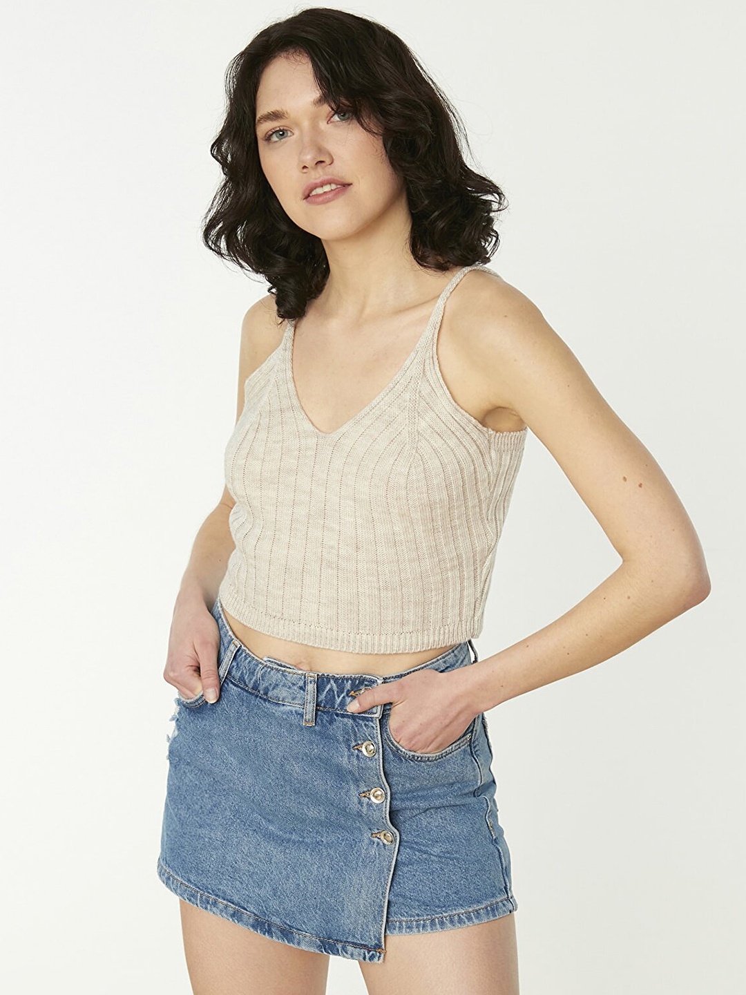 

Trendyol Grey Melange Effect Ribbed Winter Crop Top