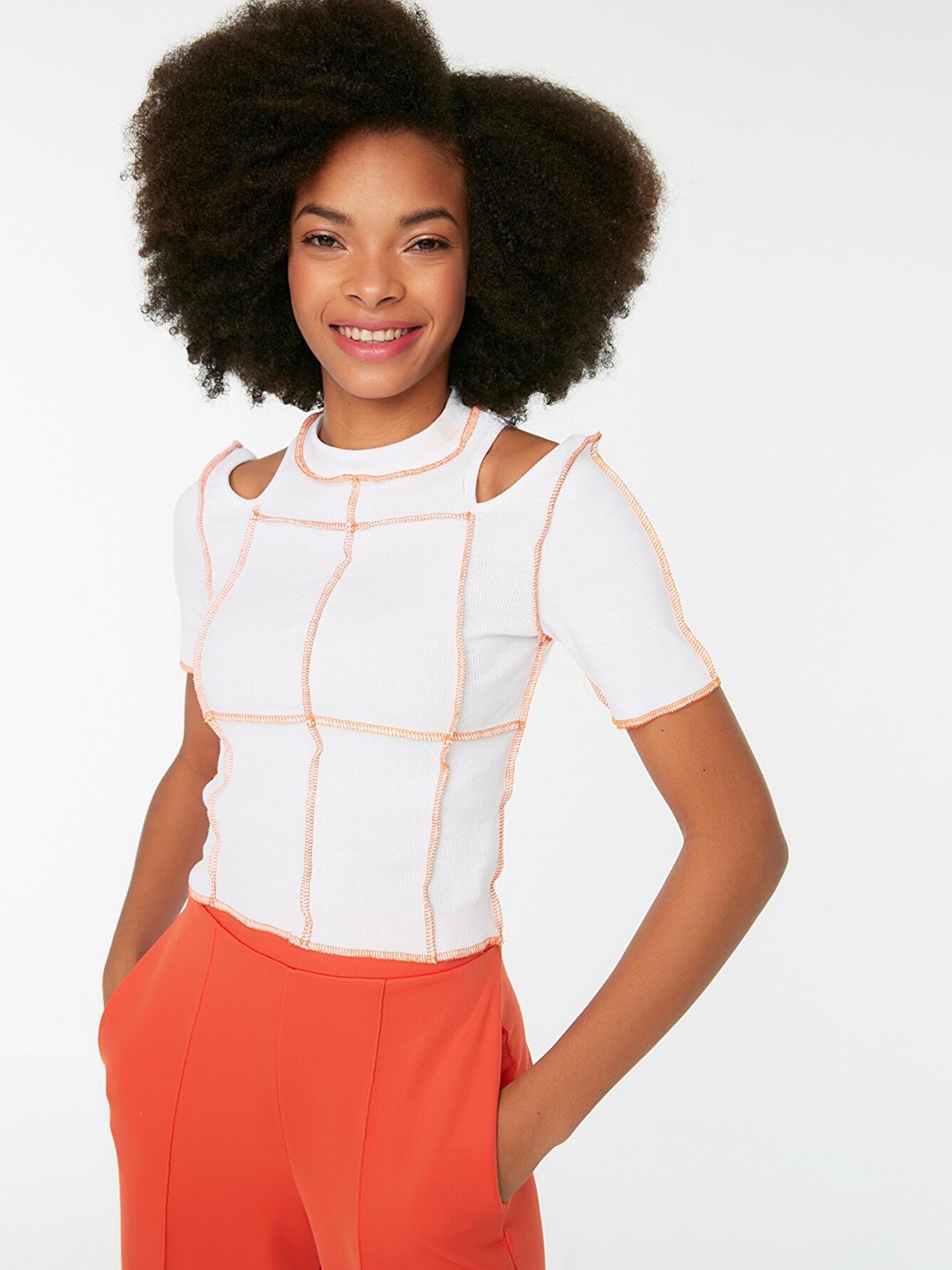 

Trendyol Women White Solid Top with Cold-Shoulder Sleeves