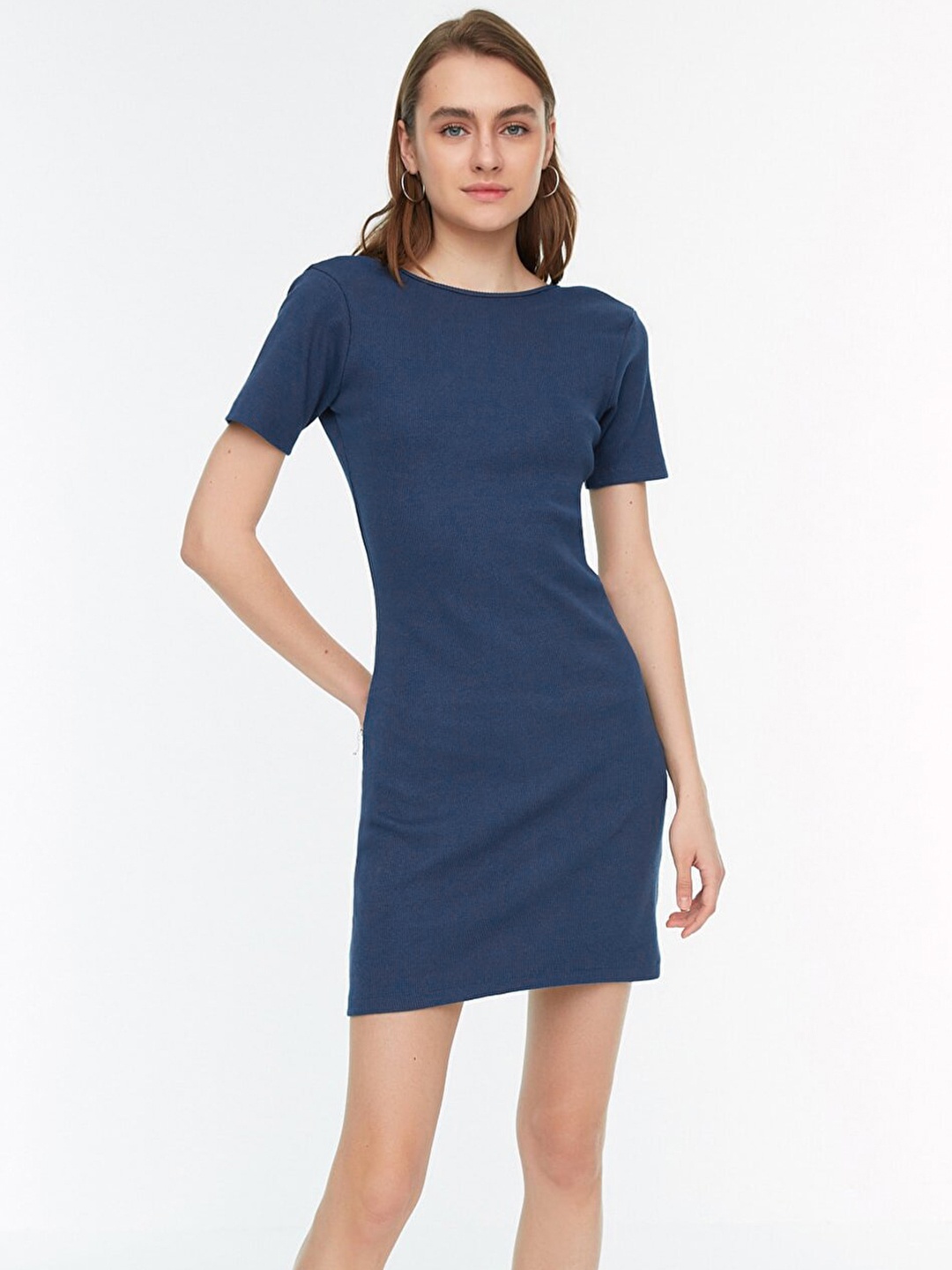 

Trendyol Navy Blue Ribbed Sheath Mini Dress