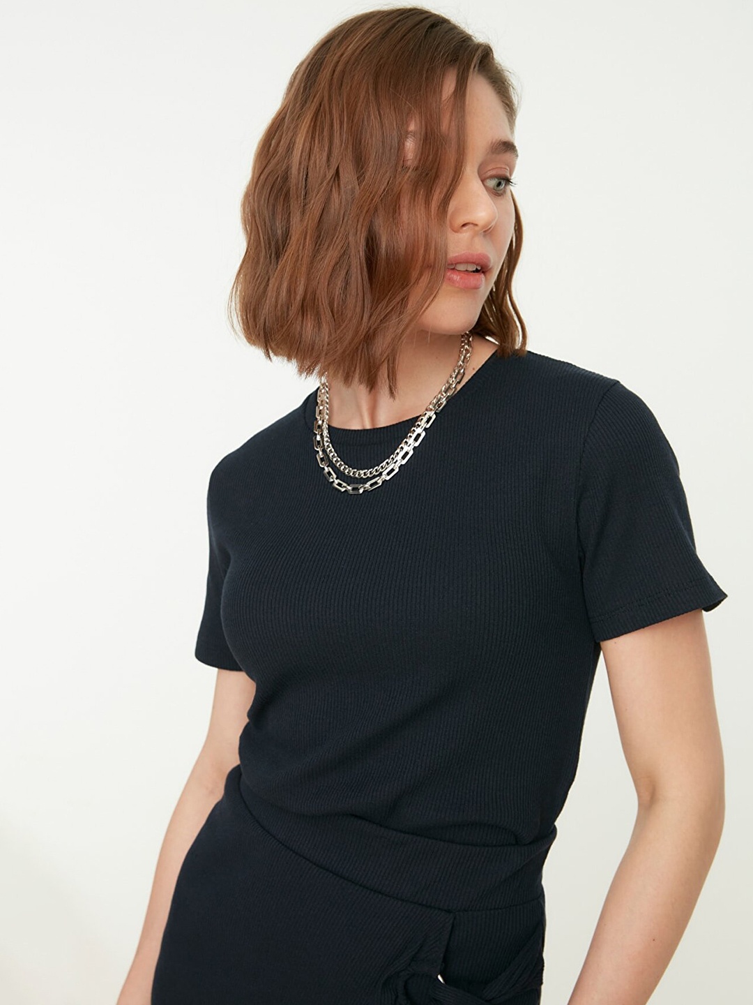 

Trendyol Navy Blue Solid Ribbed Top