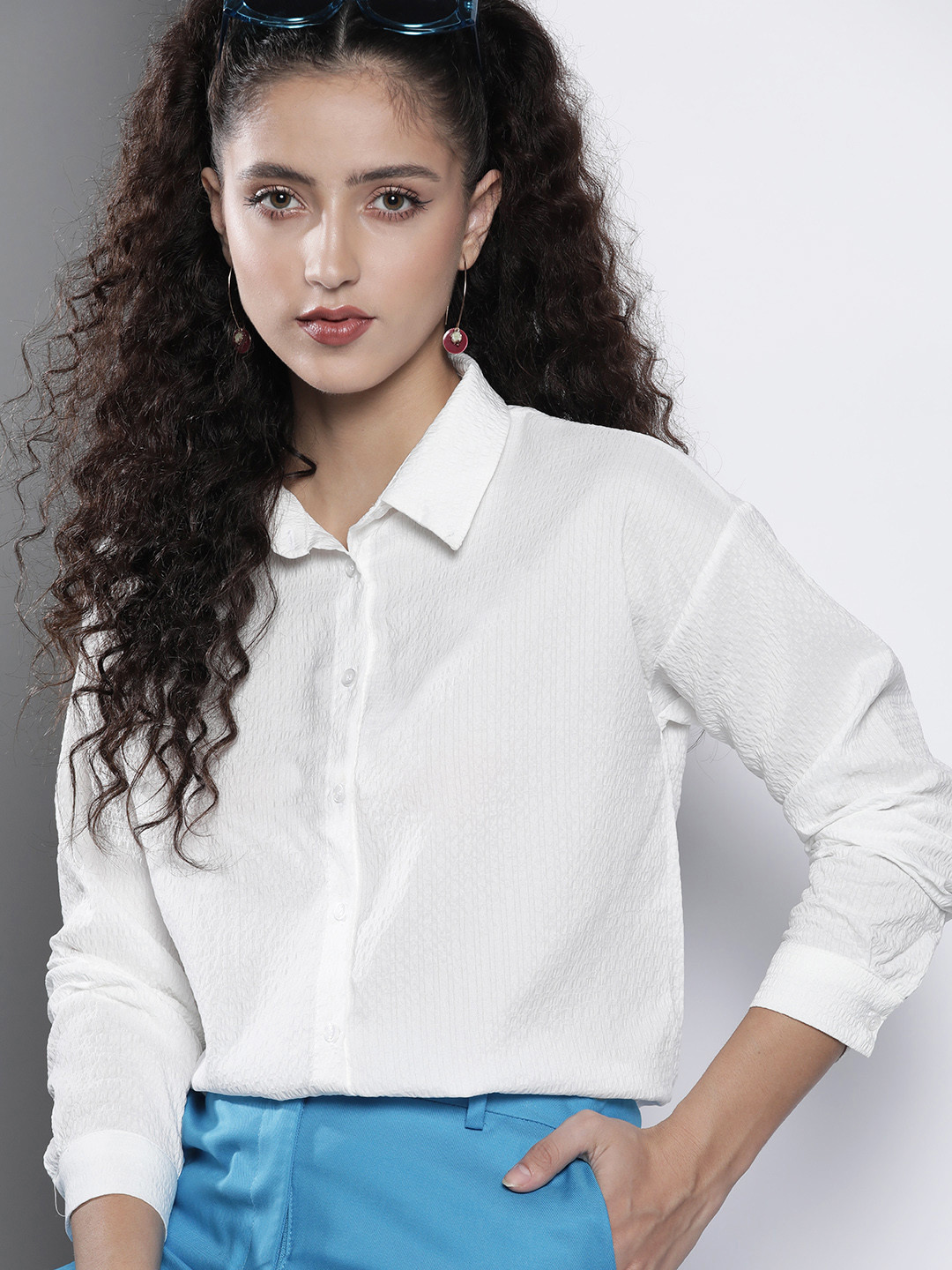 

Trendyol Women Off White Seersucker Casual Shirt