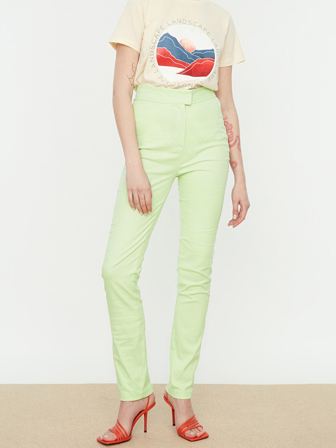 

Trendyol Women Green Slim Fit High-Rise Cigarette Trousers