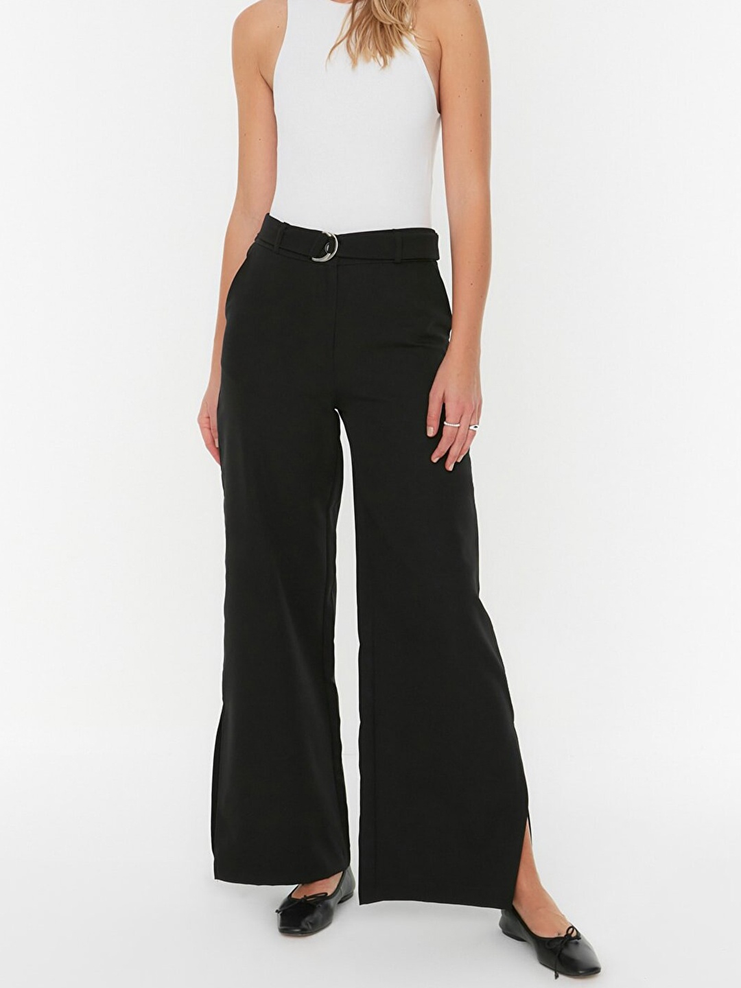 

Trendyol Women Black Flared High-Rise Trousers