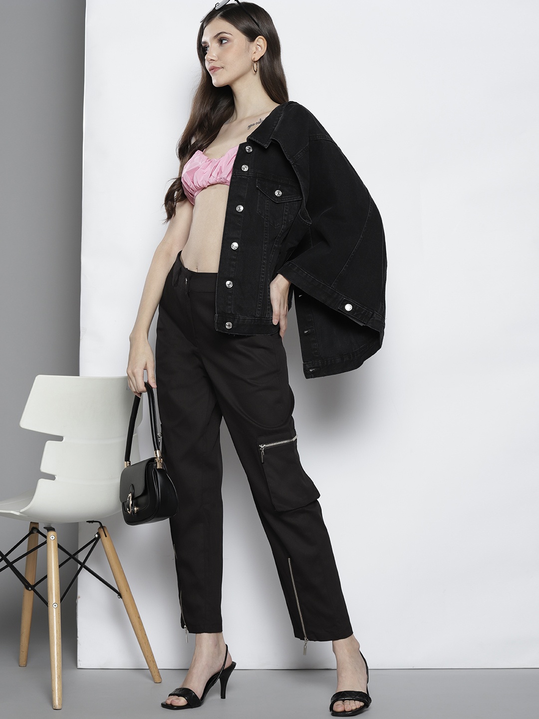 

Trendyol Women Black High-Rise Cargos Trousers