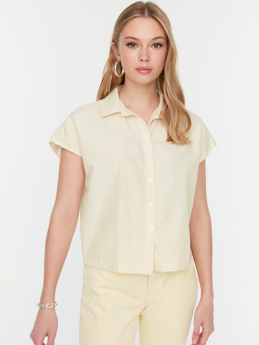 

Trendyol Women Yellow & White Striped Casual Shirt